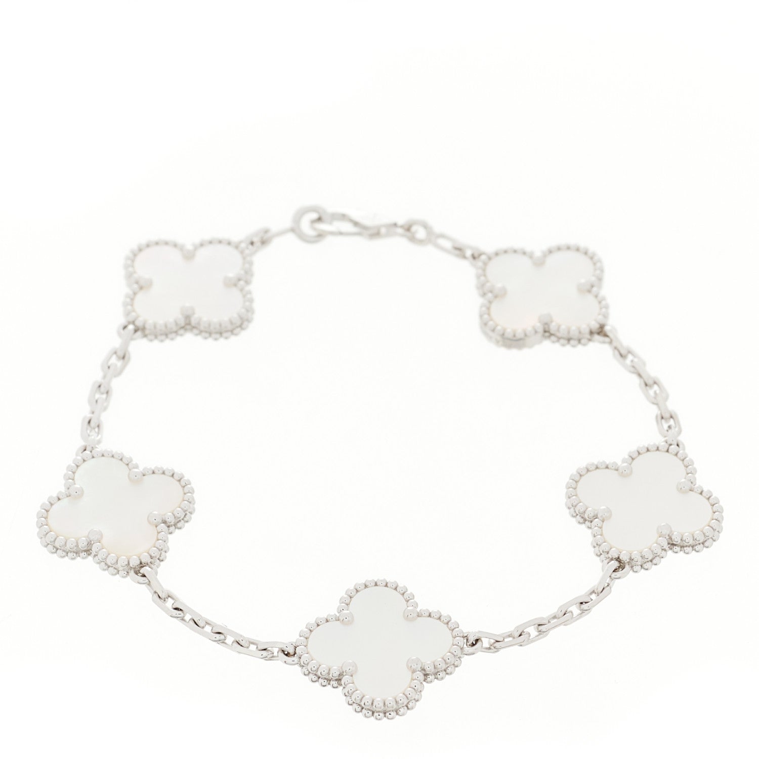 Van Cleef & Arpels 18K White Gold Mother of Pearl 5 Motifs Vintage Alhambra Bracelet 1 of 7