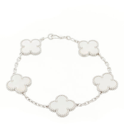 Van Cleef & Arpels 18K White Gold Mother of Pearl 5 Motifs Vintage Alhambra Bracelet 1 of 7