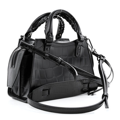 Balenciaga Semi Shiny Calfskin Crocodile Embossed Neo Classic Black Hardware Mini City Black 3 of 12
