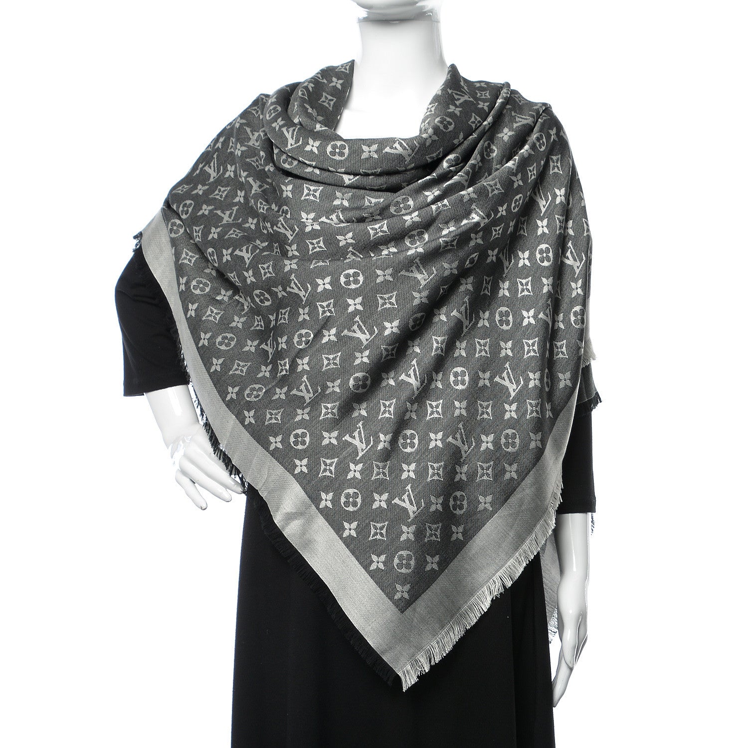 Louis Vuitton Wool Silk Monogram Denim Shawl Black 2 of 5