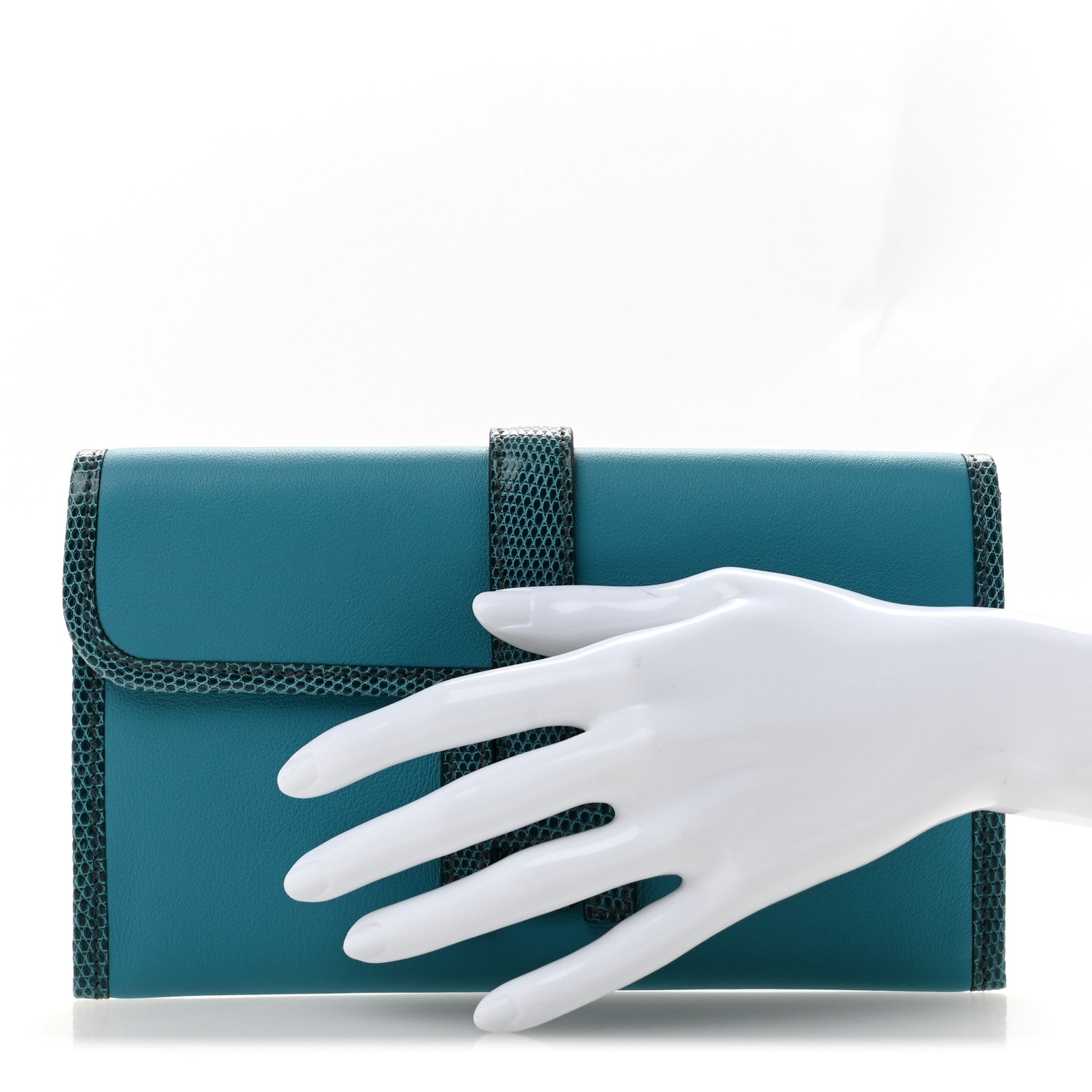 Hermes Swift Lizard Jige Elan Touch Duo Clutch Bleu Paon Mykonos