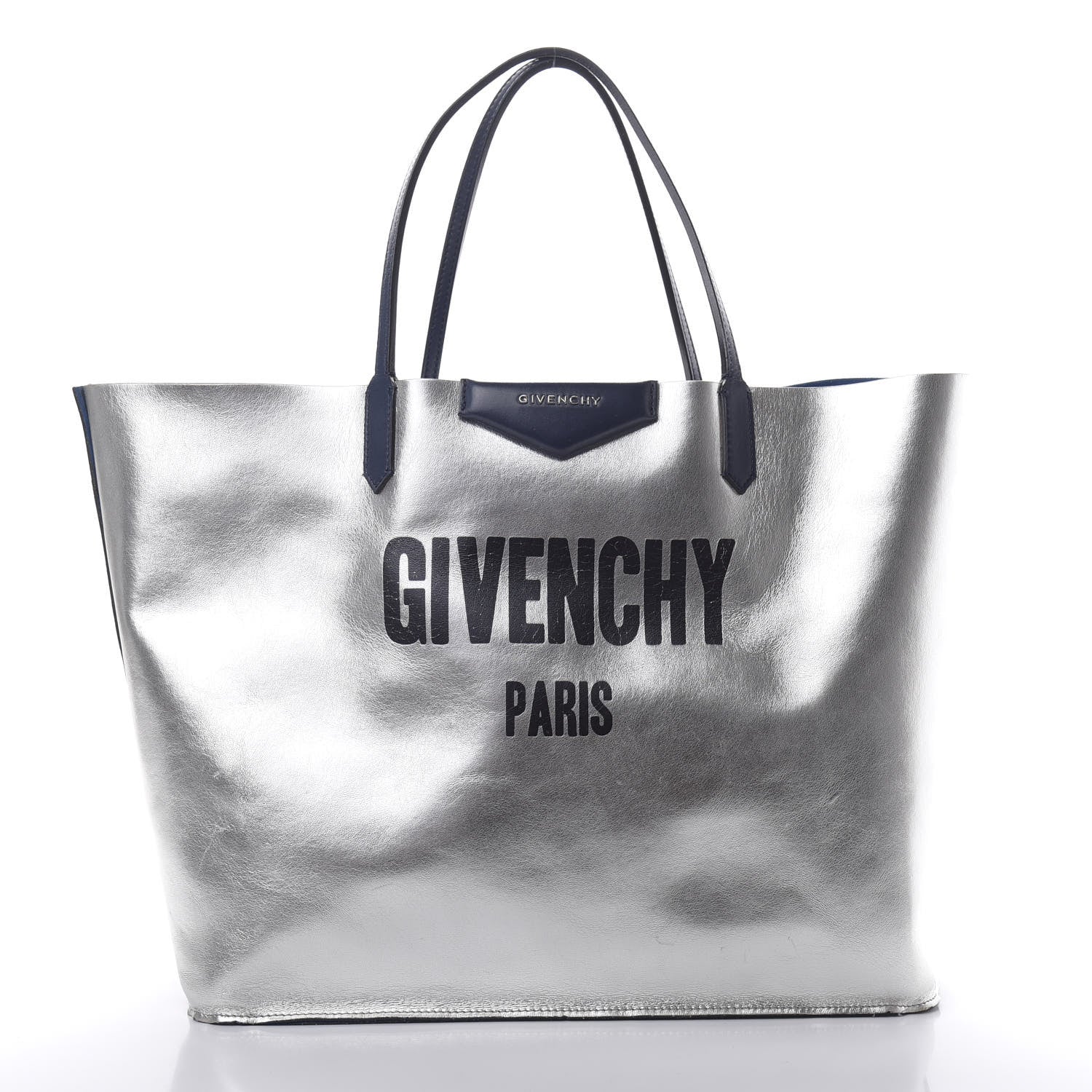 Givenchy Metallic Calfskin Suede Ombre Large Reversible Antigona Tote Blue Silver 4 of 21