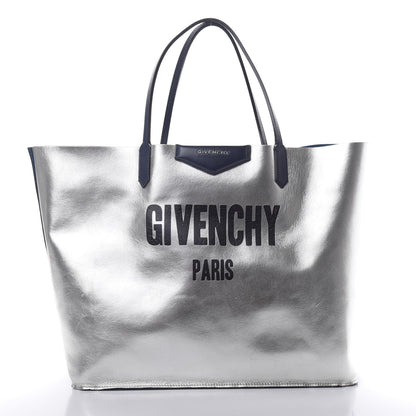 Givenchy Metallic Calfskin Suede Ombre Large Reversible Antigona Tote Blue Silver 4 of 21