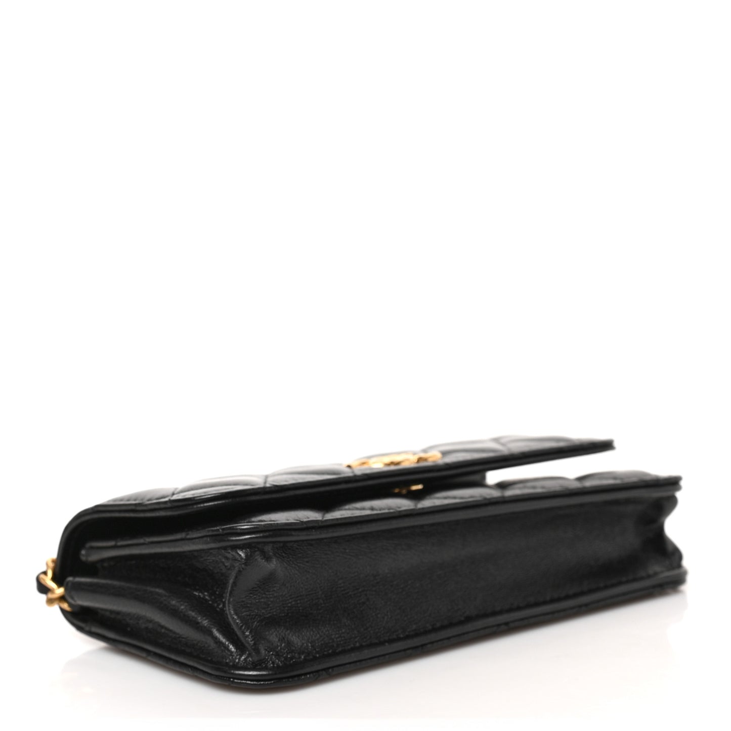Lambskin Quilted Dynasty Flap Phone Holder With Chain Black