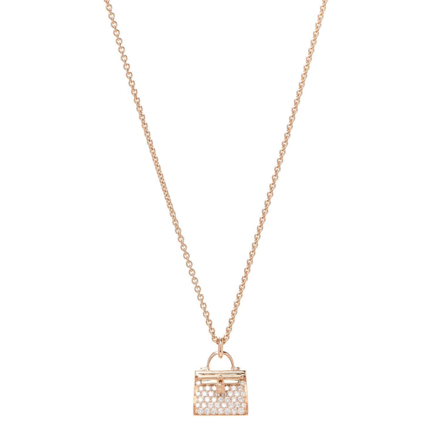 Hermes 18K Rose Gold Diamond Kelly Amulettes Pendant Necklace 1 of 6
