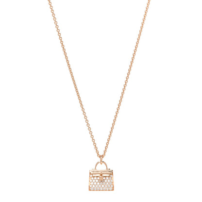Hermes 18K Rose Gold Diamond Kelly Amulettes Pendant Necklace 1 of 6