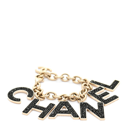 Chanel Crystal Logo Bracelet Black Gold 1 of 5