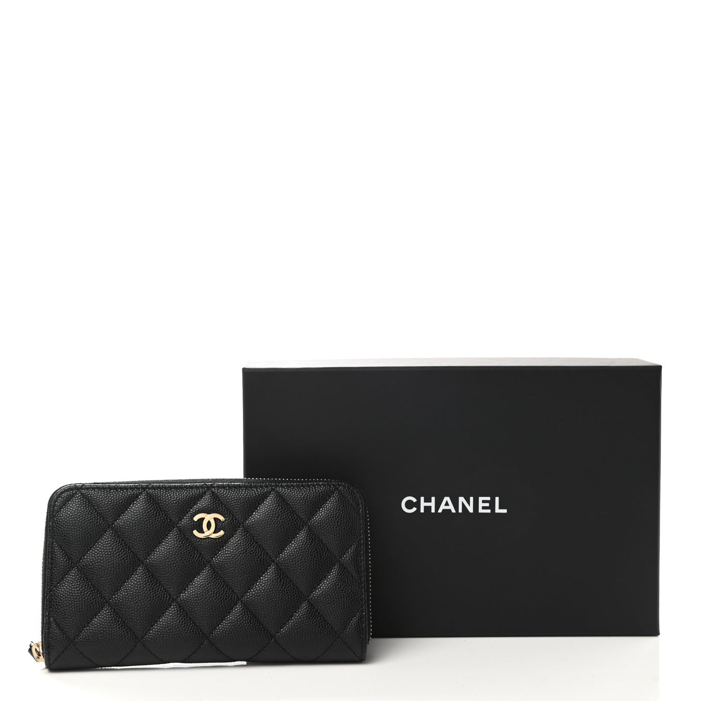 Caviar Quilted Medium Zip Around Wallet Black