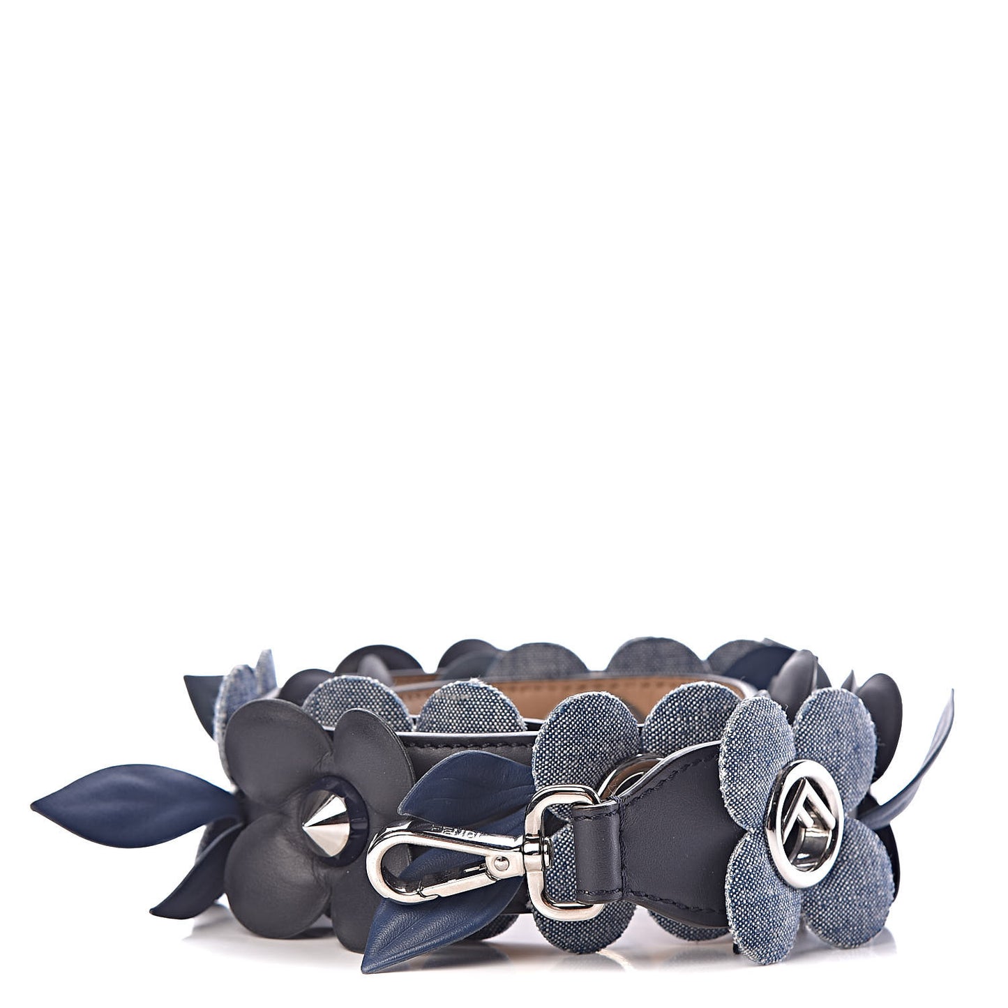 Vitello Century Denim F is Fendi Bi-Color Floral Studded Strap You Blue Notte Cuoio