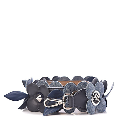 Fendi Vitello Century Denim F is Fendi Bi-Color Floral Studded Strap You Blue Notte Cuoio 1 of 4