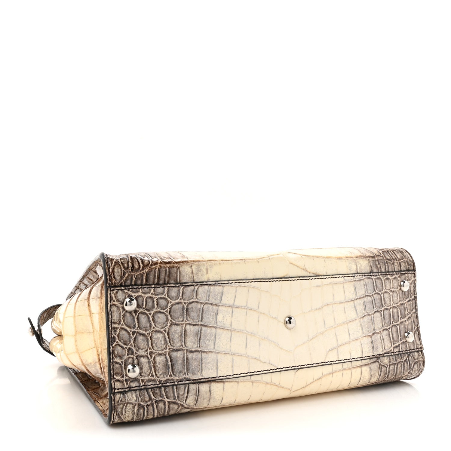 Fendi Shiny Crocodile Shiny Nappa Medium Peekaboo Iconic Satchel White Grey 4 of 10