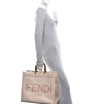 Fendi Vitello King Plexiglass Logo Embossed Large Fendi Sunshine Shopper Tote Light Rose 2 of 9