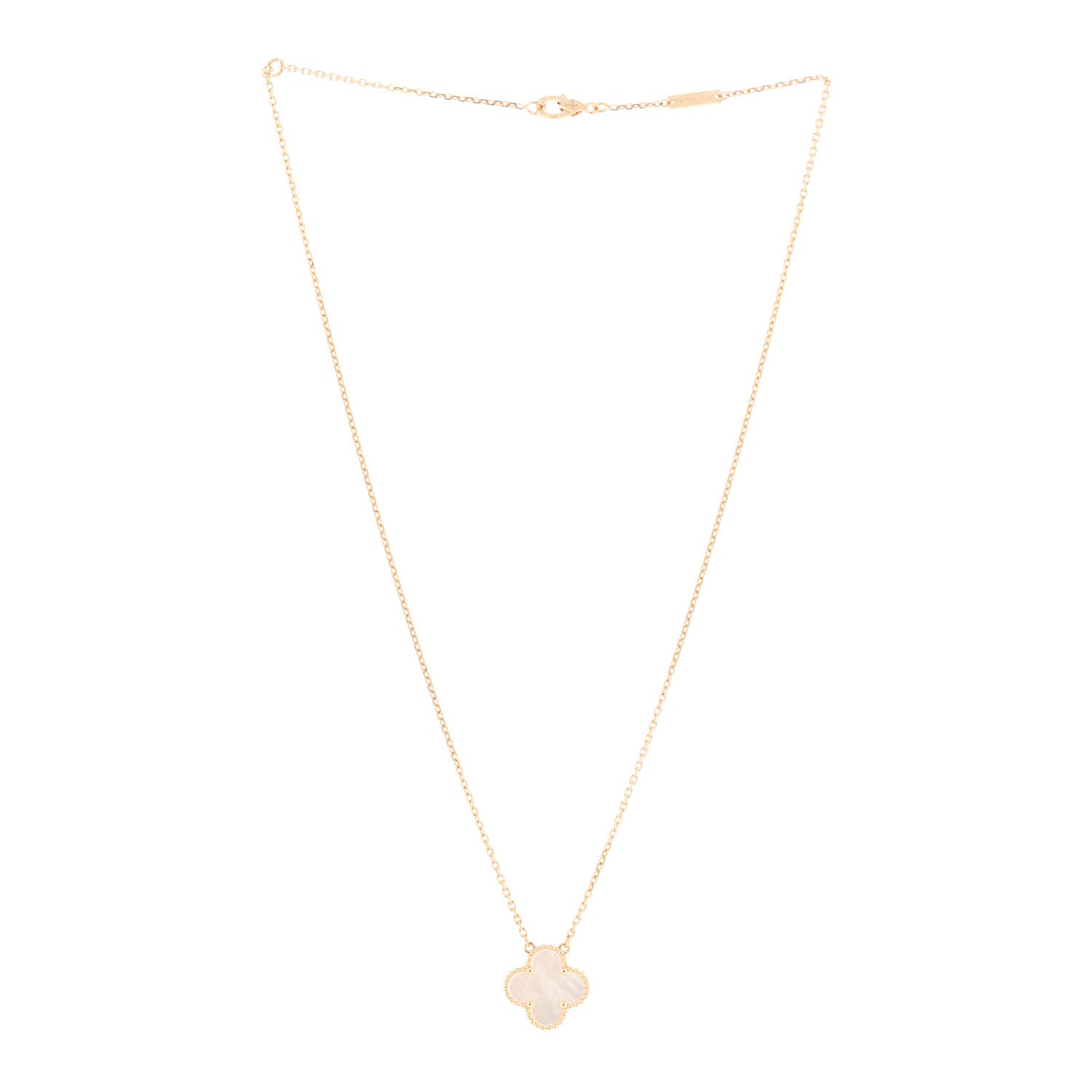 Van Cleef & Arpels 18K Yellow Gold Mother of Pearl Vintage Alhambra Pendant Necklace 3 of 6