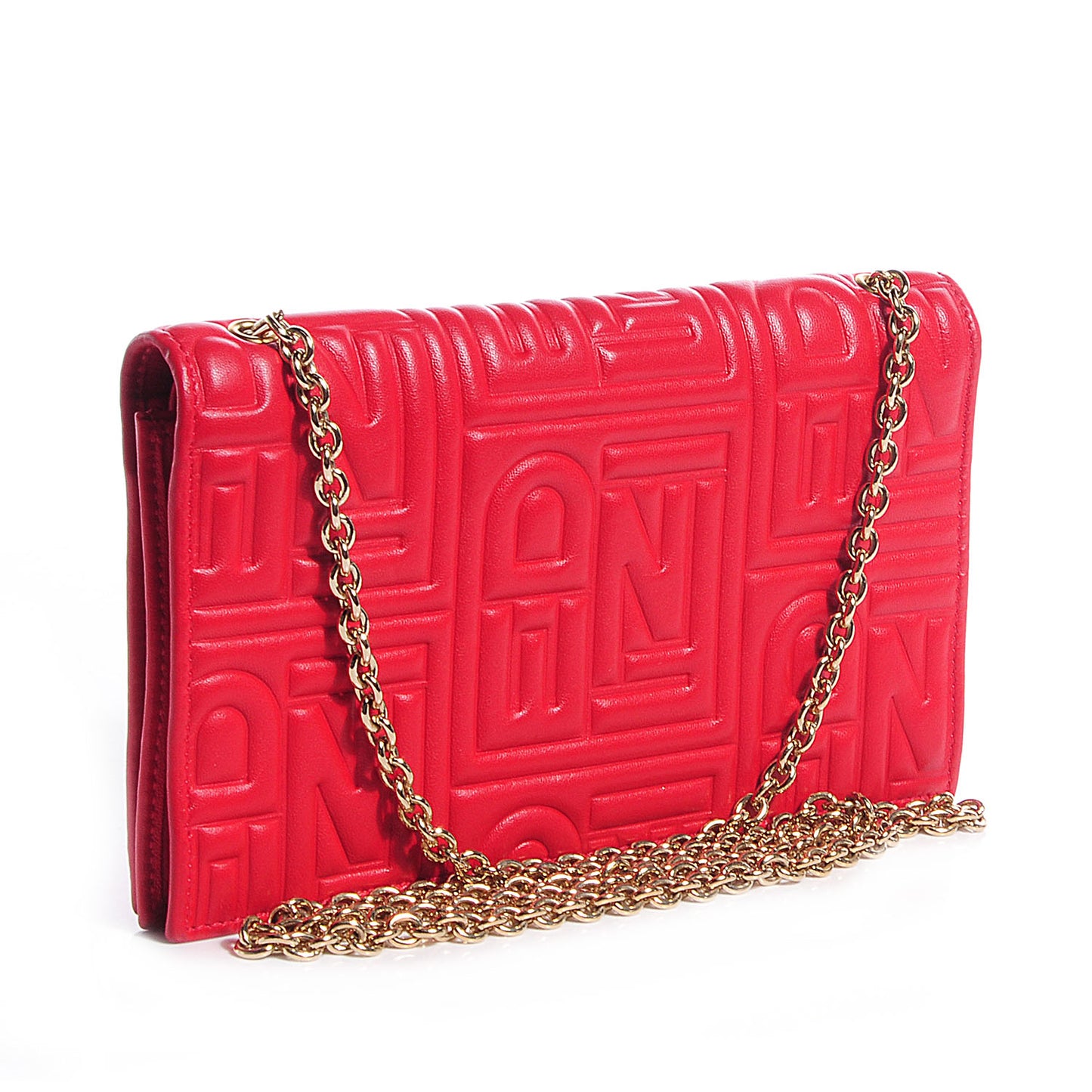Nappa Logo Embossed Long Wallet on Chain Rosso