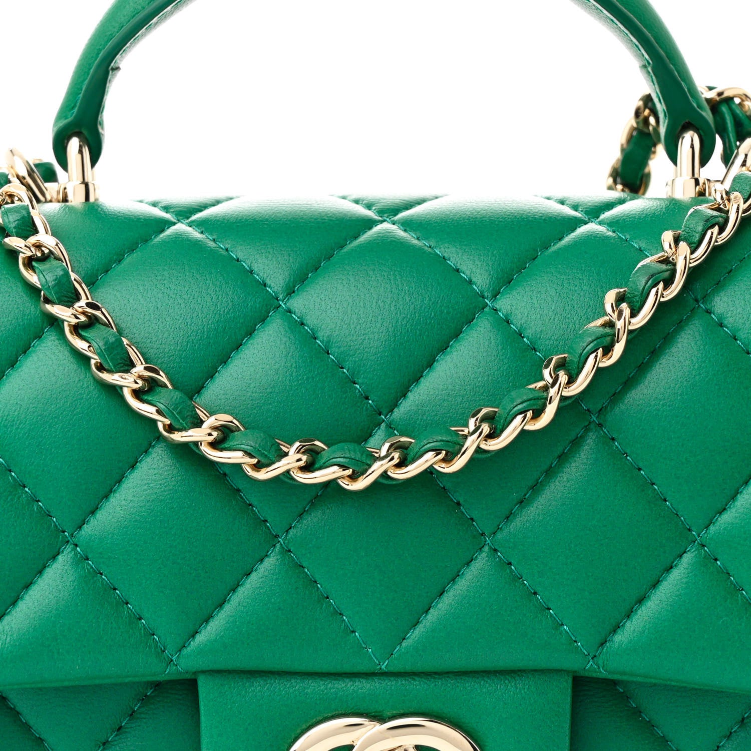 Chanel Lambskin Quilted Mini Top Handle Rectangular Flap Green 5 of 11
