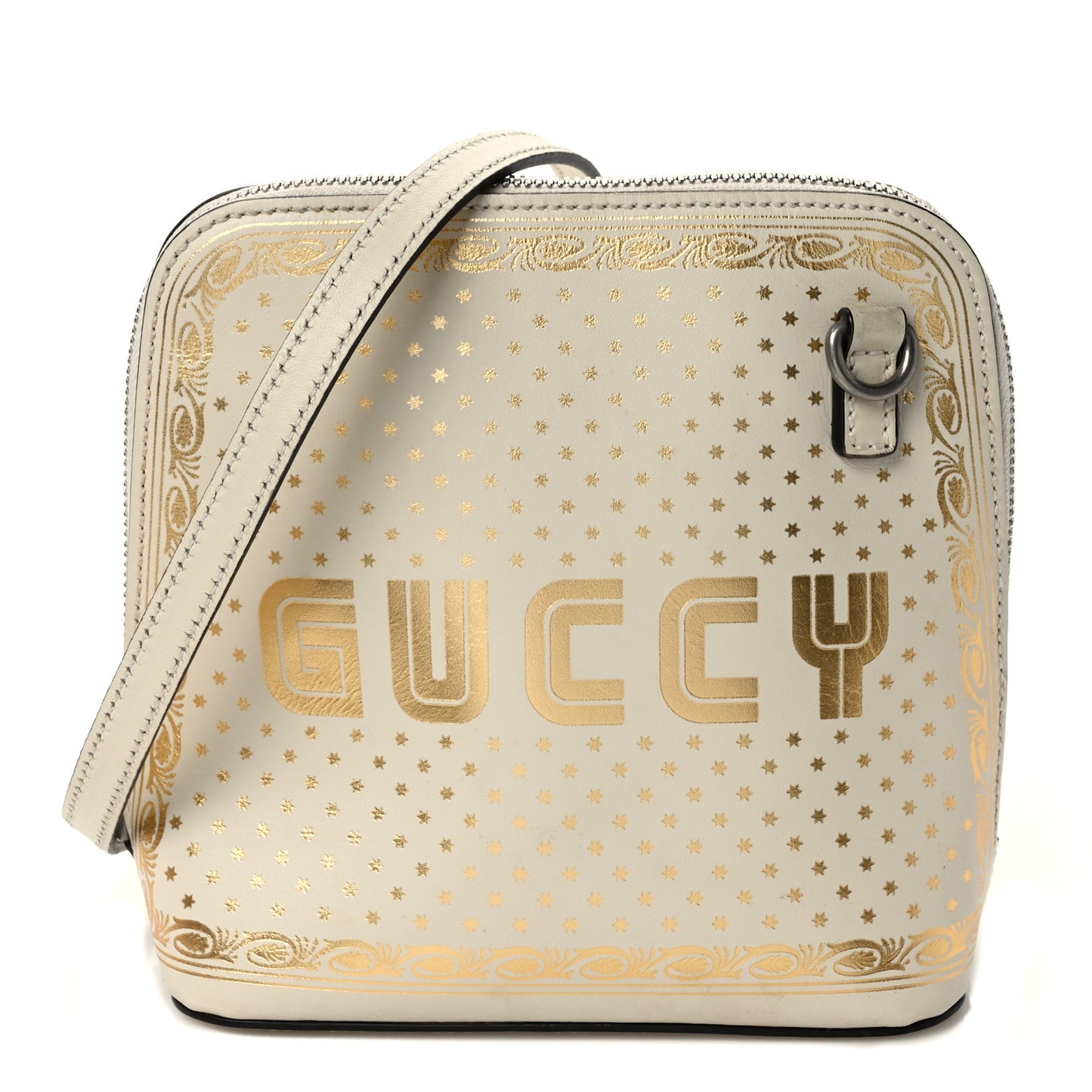 X SEGA Calfskin GUCCY Stars Mini Dome Shoulder Bag Mystic White Gold