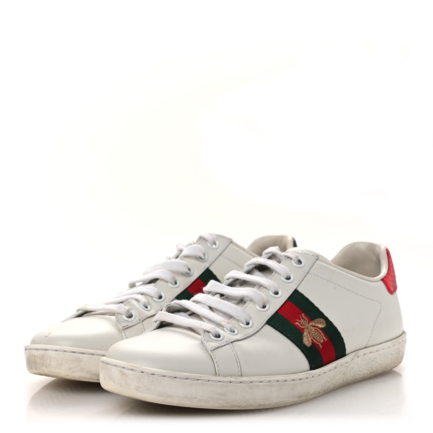 Gucci Calfskin Ayers Bee Embroidered Womens Ace Sneakers 38 White Green 7 of 21