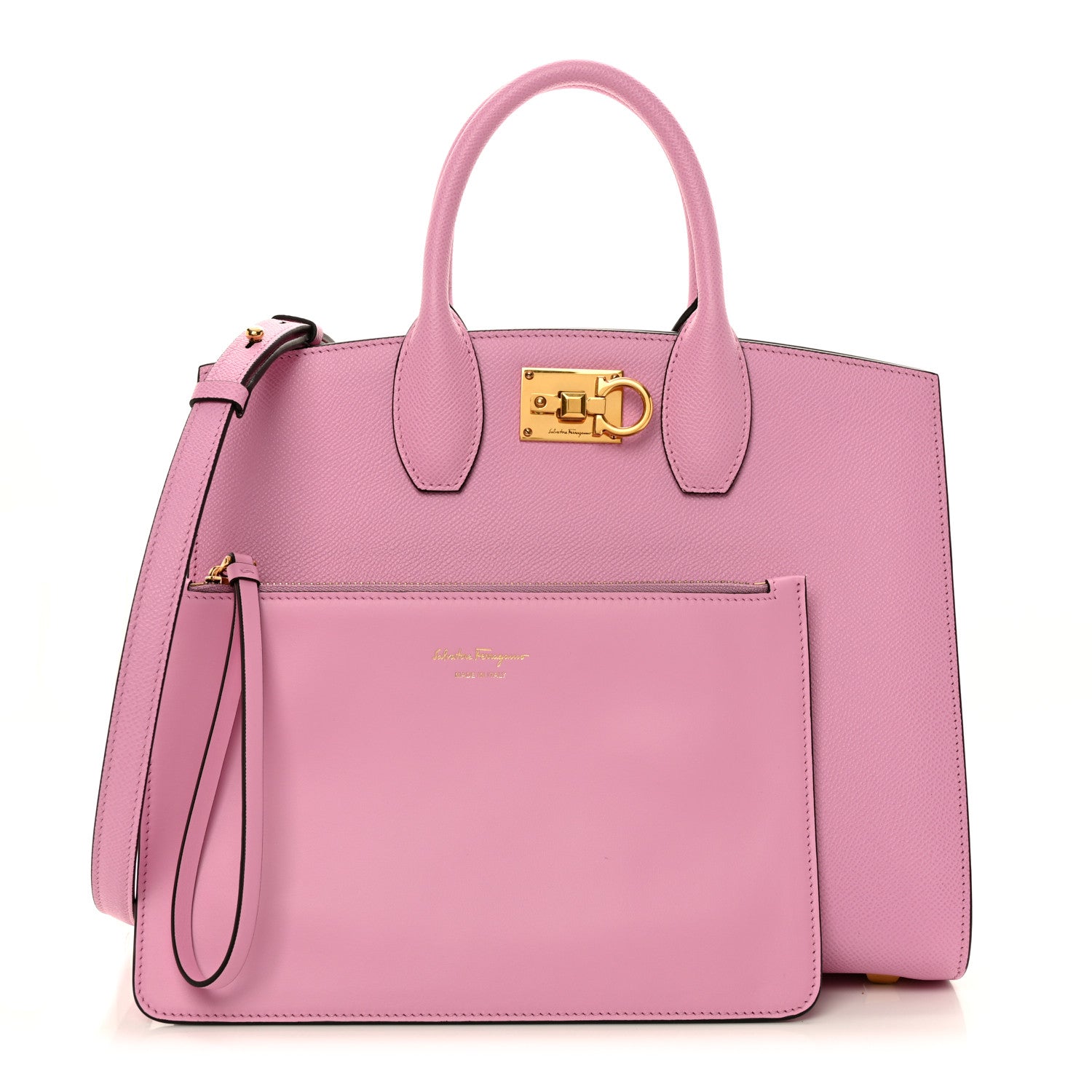 Salvatore Ferragamo Hammered Calfskin Medium The Studio Box Bag Flamingo 1 of 11