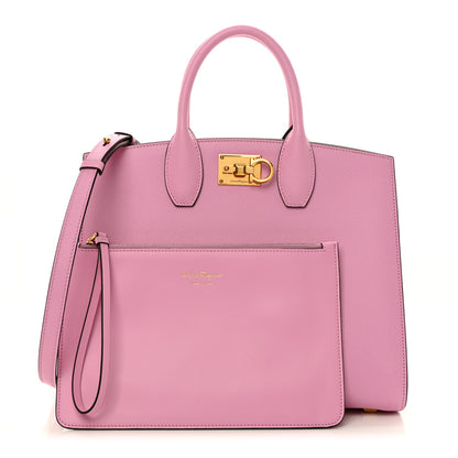 Salvatore Ferragamo Hammered Calfskin Medium The Studio Box Bag Flamingo 1 of 11