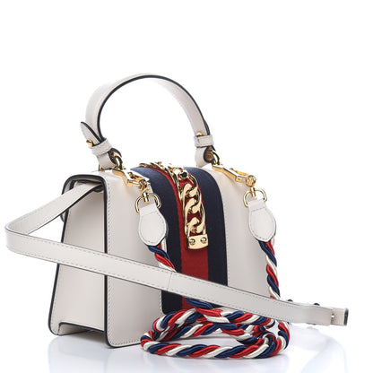 Gucci Calfskin Embroidered Mini Sylvie Top Handle Bag White 3 of 10