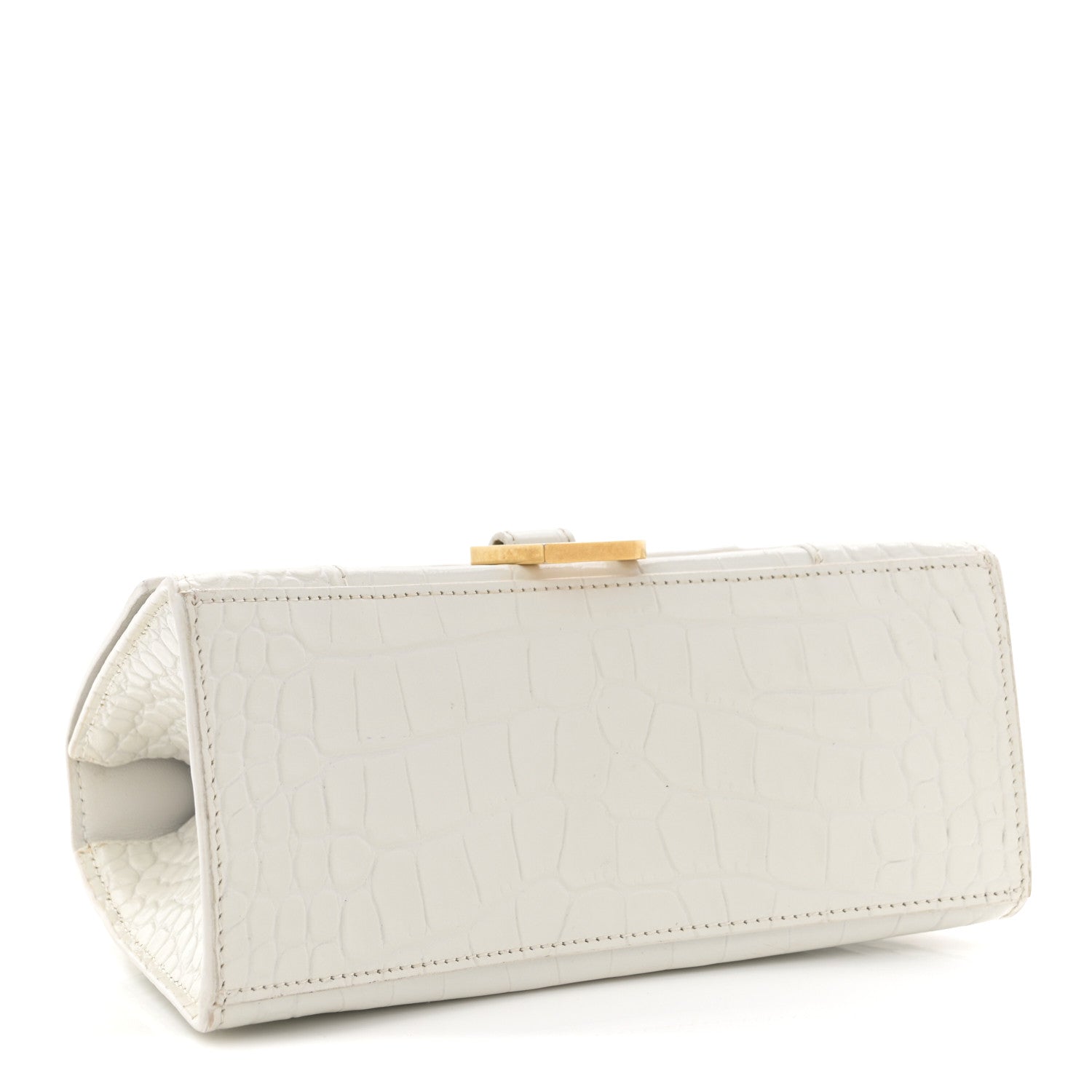 Balenciaga Calfskin Crocodile Embossed Small Hourglass Top Handle Bag White 4 of 15
