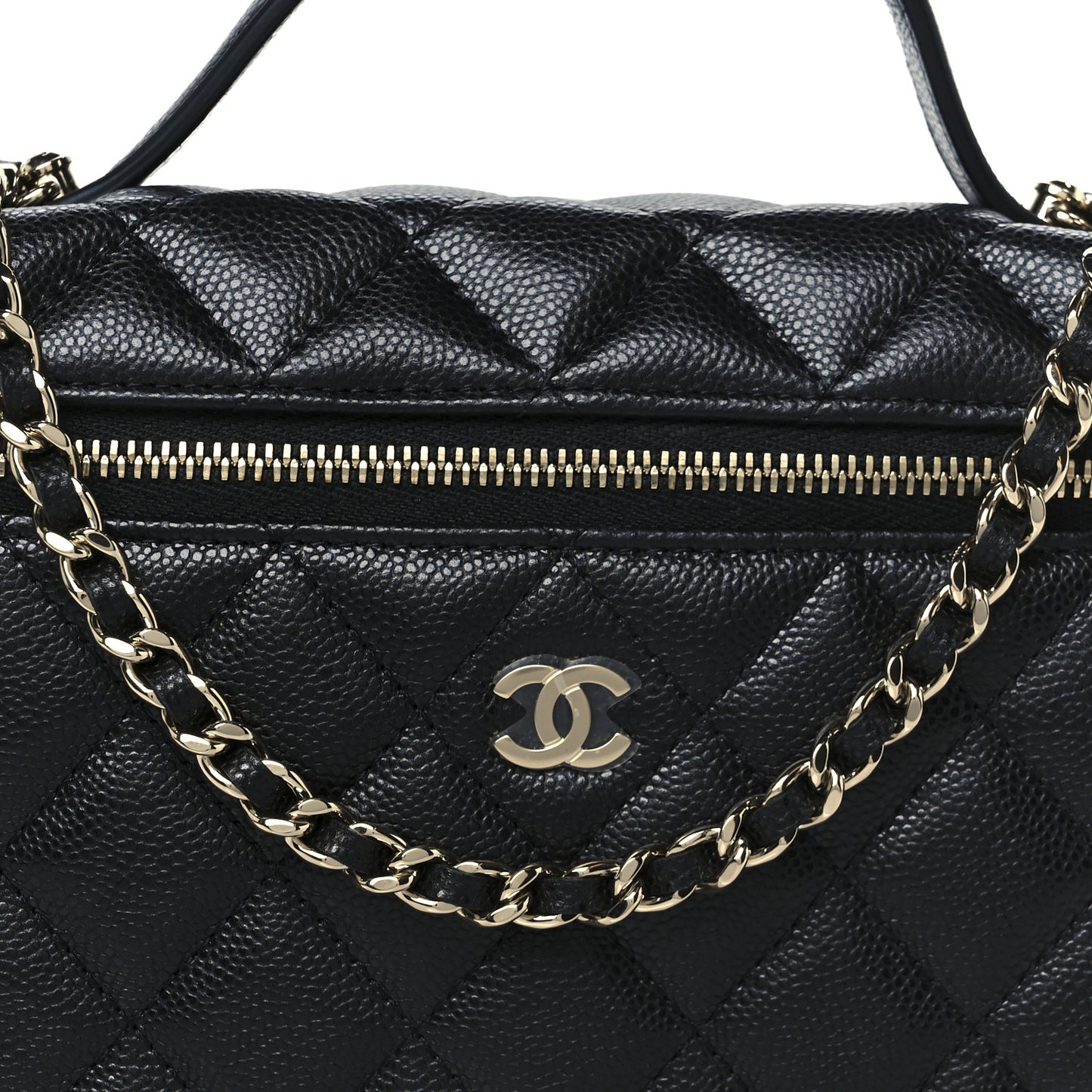 Caviar Quilted Top Handle Slim Vanity With Chain Black