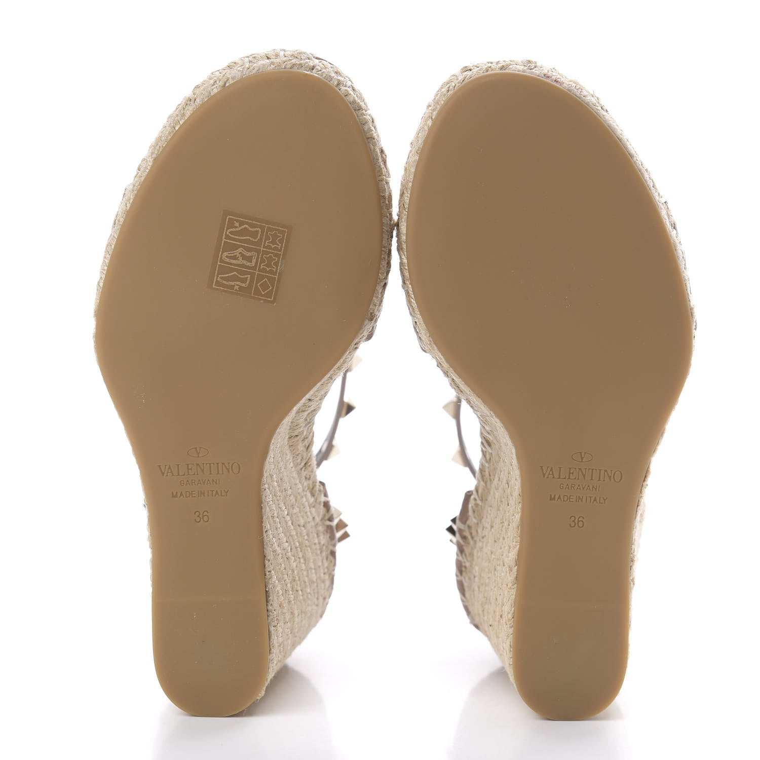 Valentino Garavani Grained Calfskin Rockstud Ankle Strap Espadrille 15/105mm Wedge Sandals 36 Poudre Natural 5 of 10