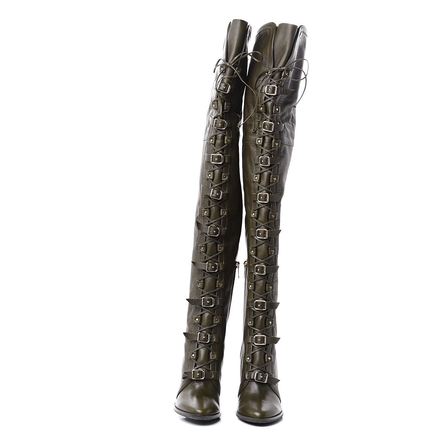 Jimmy Choo Soft Grained Goatskin Maloy 95 Over The Knee Boots 36 Army Green 2 of 7