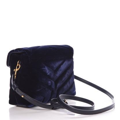 Saint Laurent Velvet Y Quilted Monogram Toy Loulou Crossbody Bag Navy 3 of 11