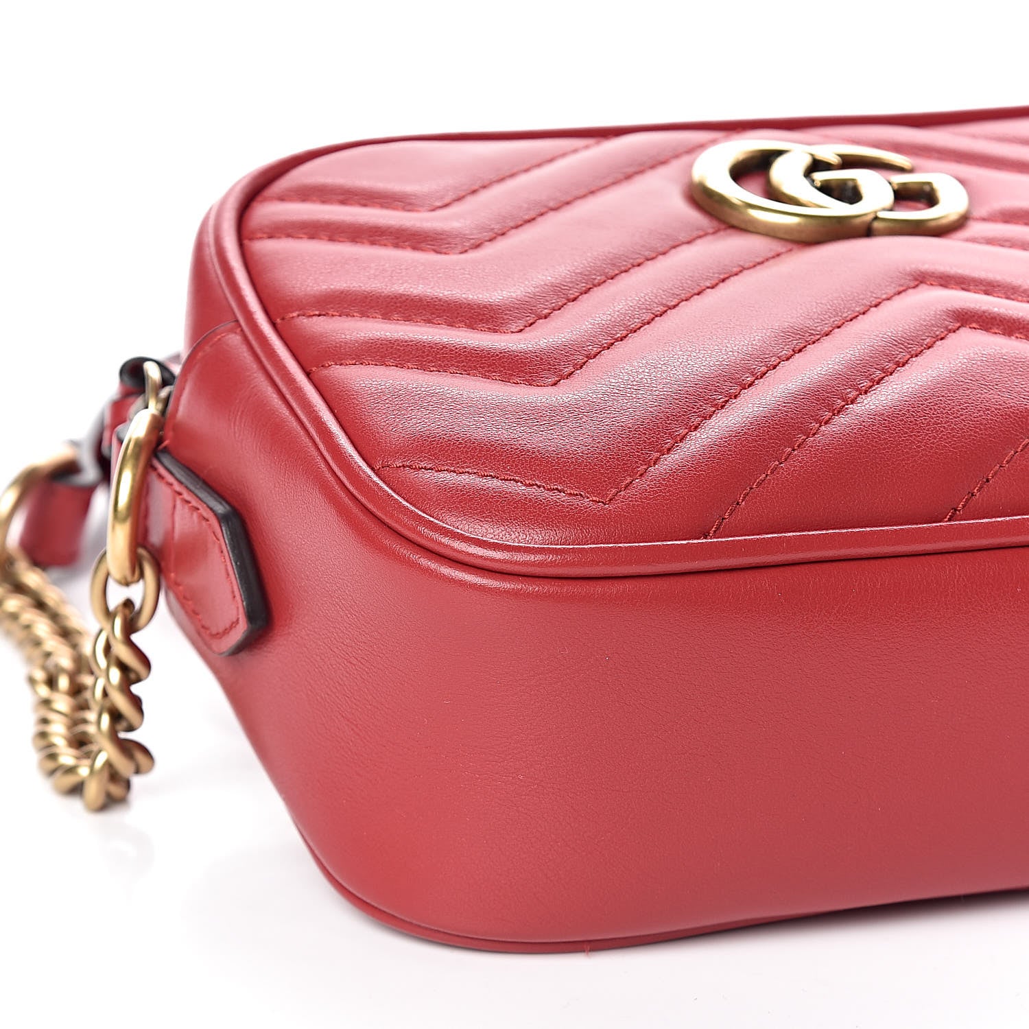 Gucci Calfskin Matelasse Mini GG Marmont Chain Shoulder Bag Hibiscus Red 8 of 10