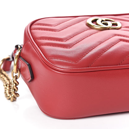 Gucci Calfskin Matelasse Mini GG Marmont Chain Shoulder Bag Hibiscus Red 8 of 10
