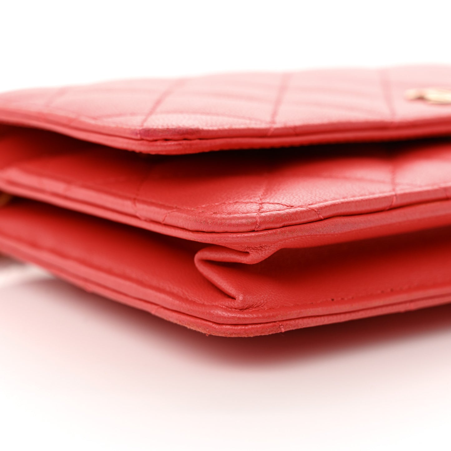 Lambskin Quilted Wallet On Chain WOC Red