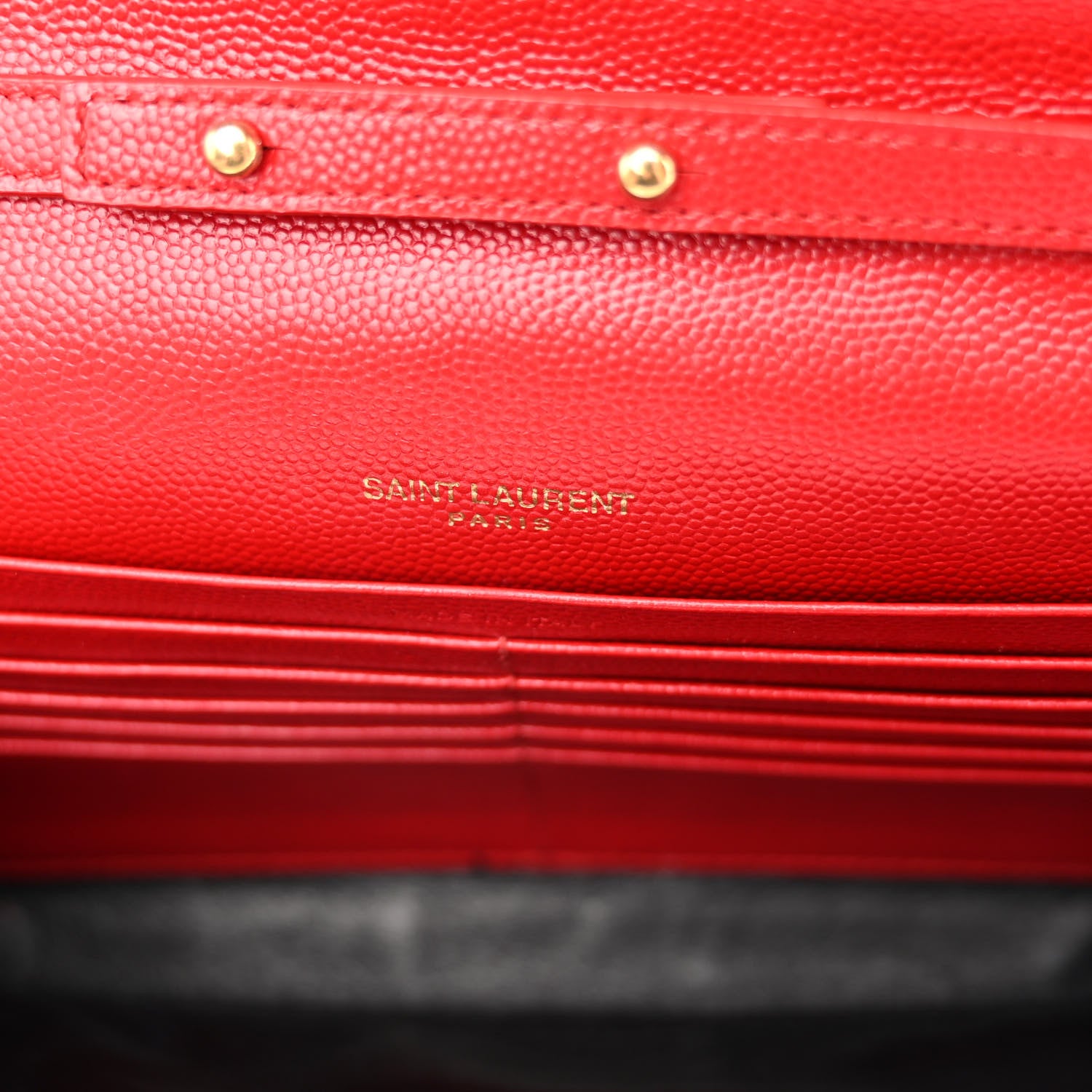 Saint Laurent Grain De Poudre Matelasse Chevron Monogram Chain Wallet New Red 6 of 9