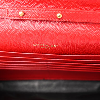Saint Laurent Grain De Poudre Matelasse Chevron Monogram Chain Wallet New Red 6 of 9