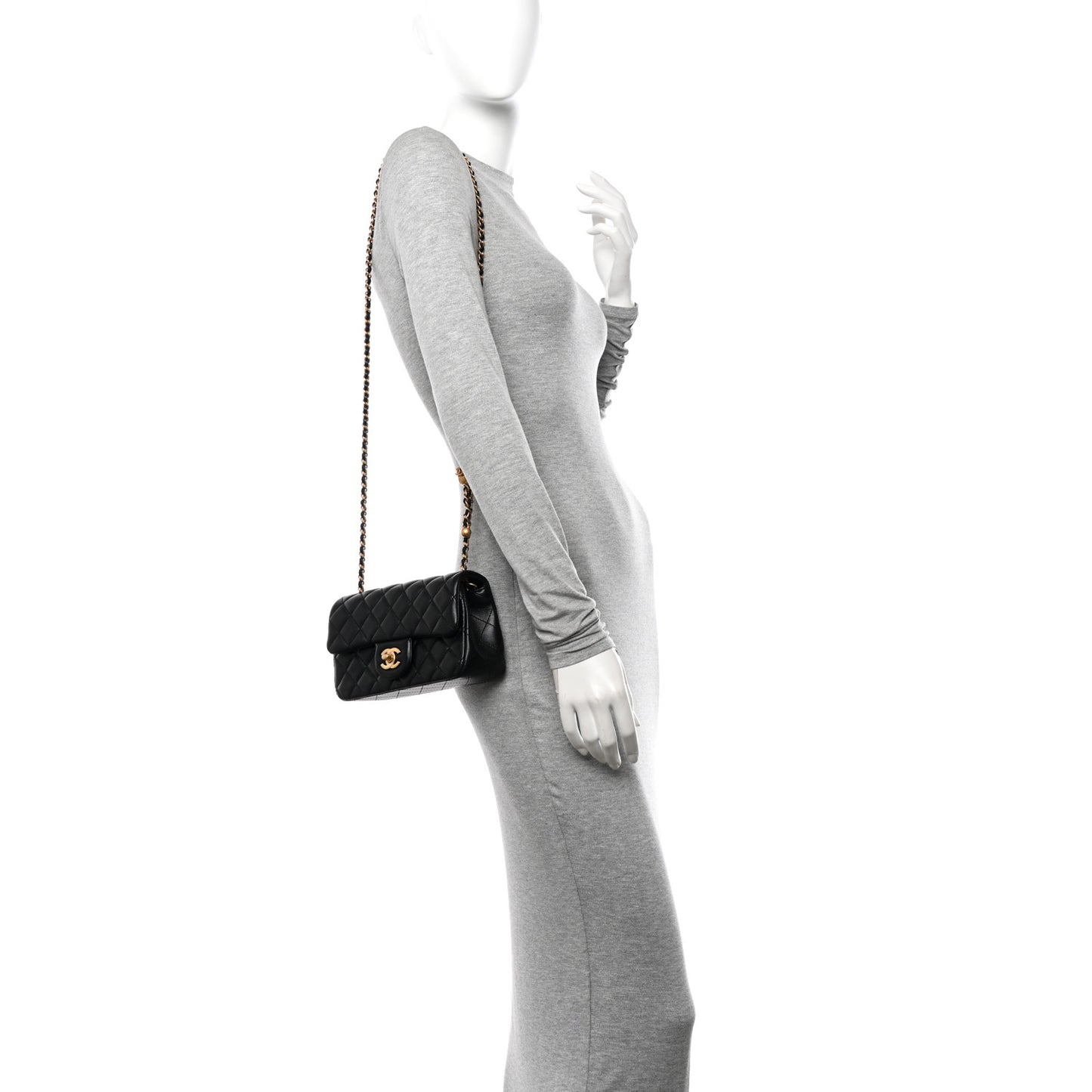 Lambskin Quilted Mini Rectangular Pearl Crush Flap Black