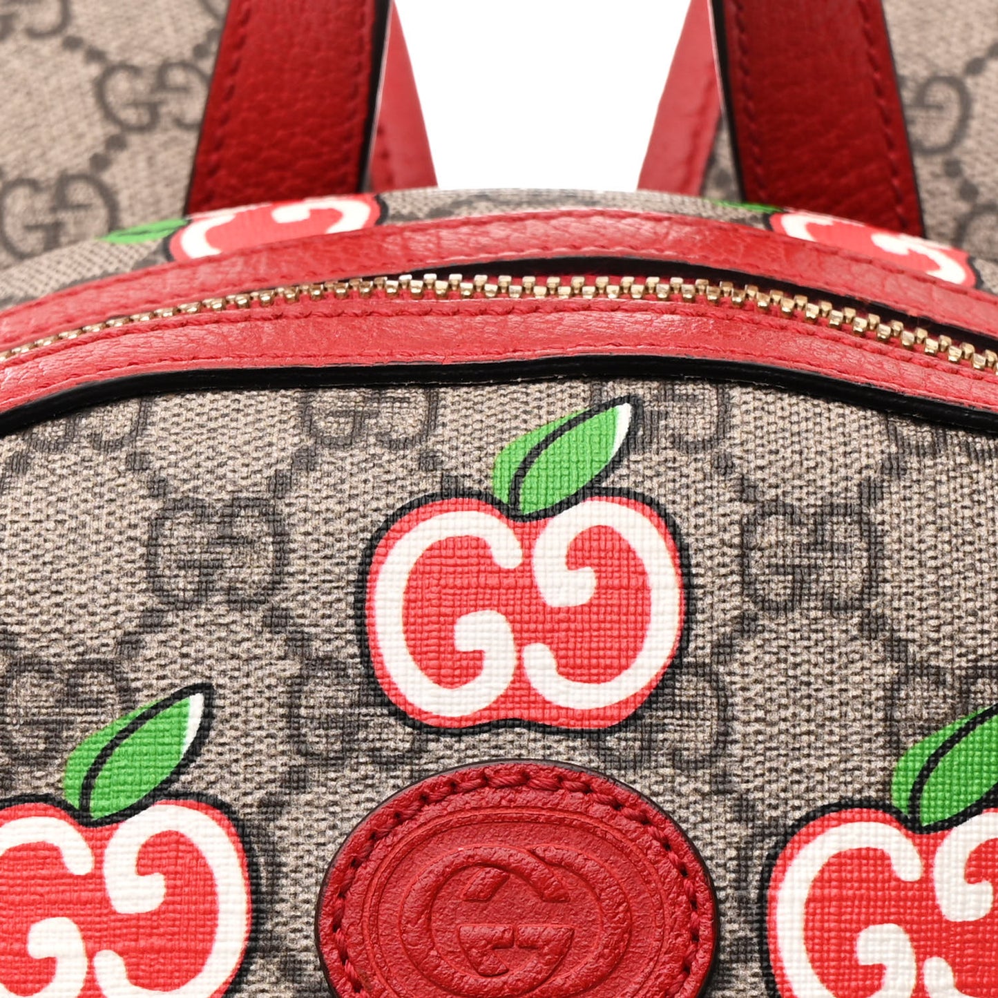 GG Supreme Monogram Apple Small Retro Interlocking G Day Backpack Beige Multicolor Lobster Red