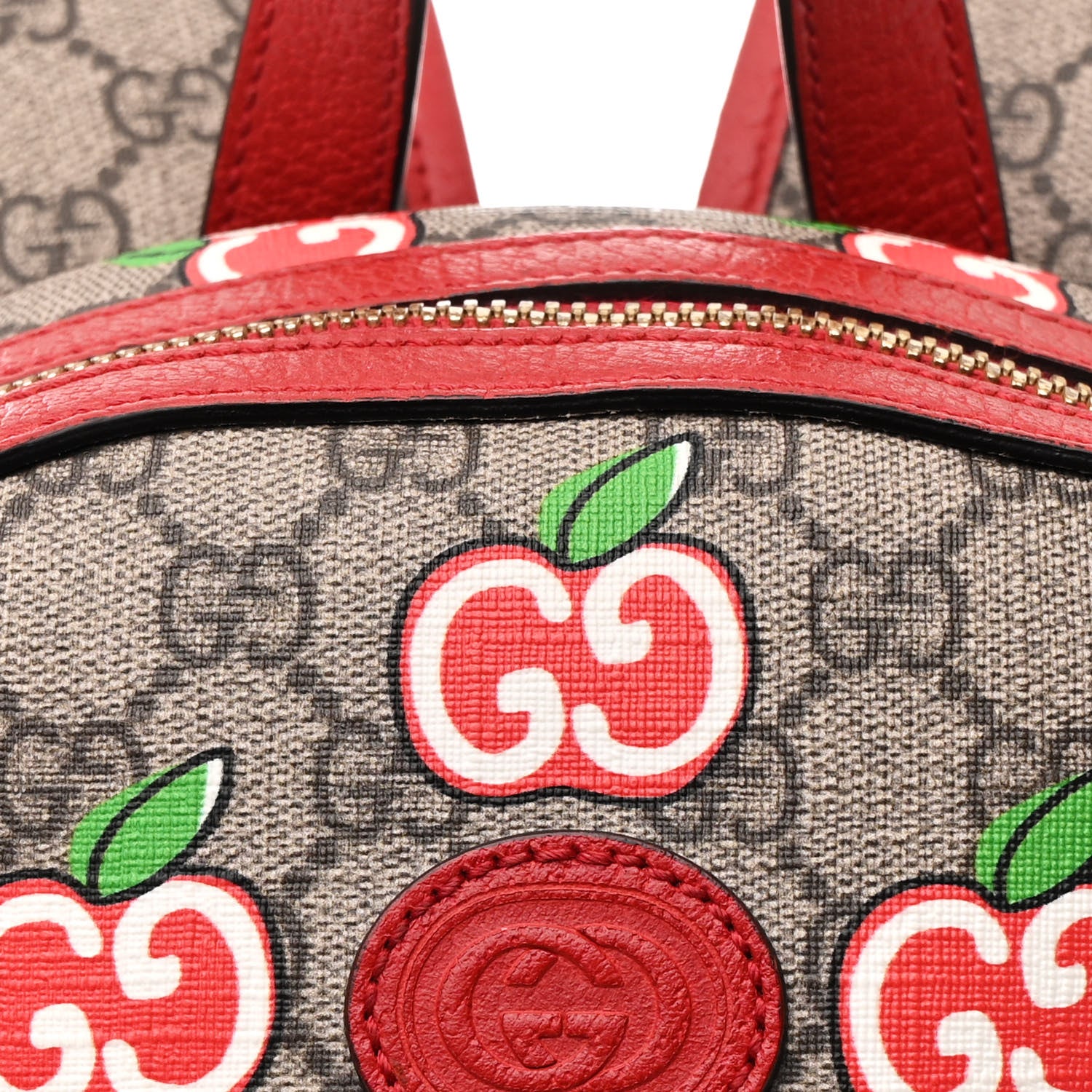 Gucci GG Supreme Monogram Apple Small Retro Interlocking G Day Backpack Beige Multicolor Lobster Red 8 of 16