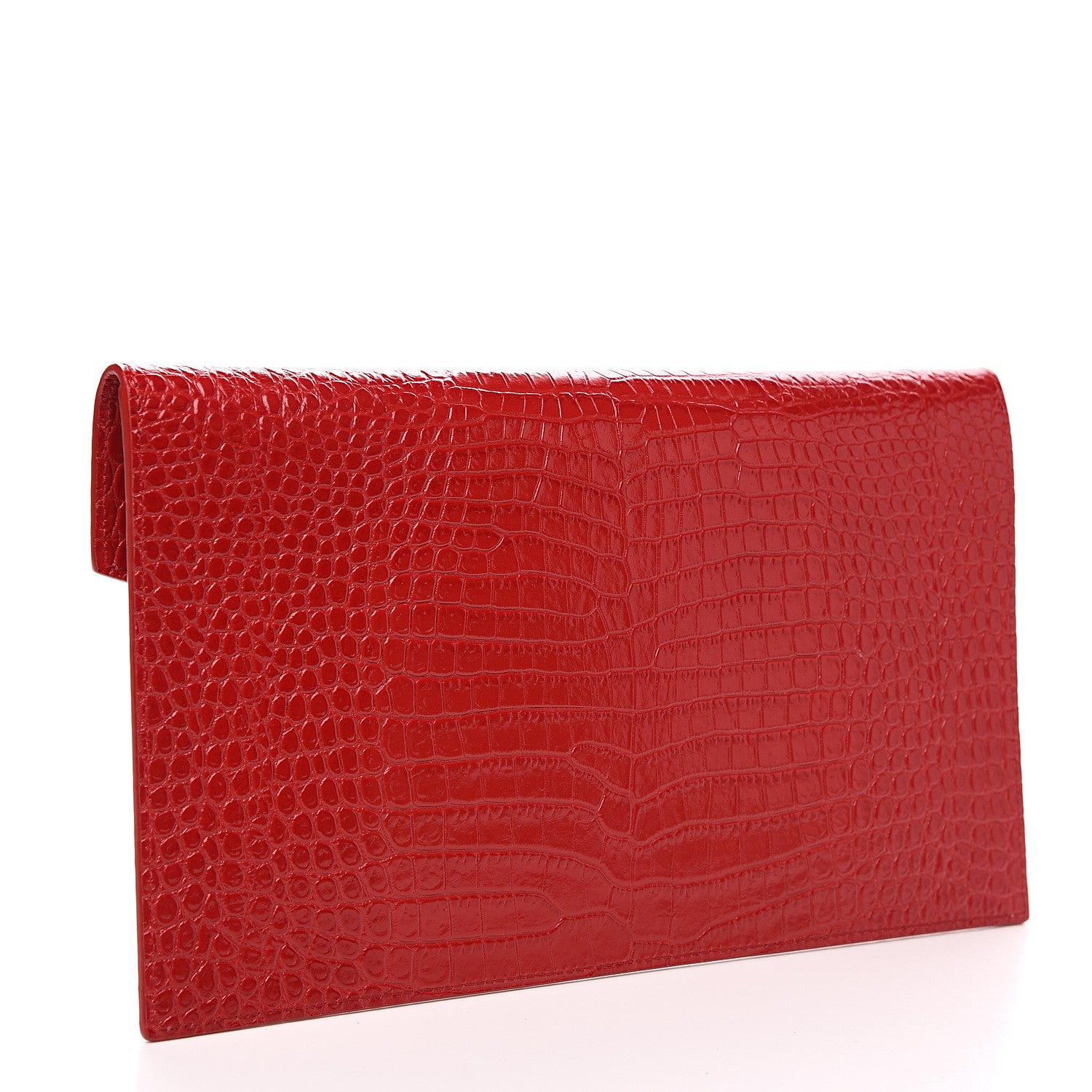 Saint Laurent Calfskin Crocodile Embossed Uptown Monogram Clutch Rouge Eros 2 of 6