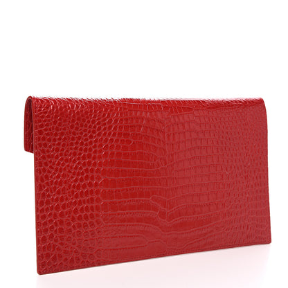 Saint Laurent Calfskin Crocodile Embossed Uptown Monogram Clutch Rouge Eros 2 of 6