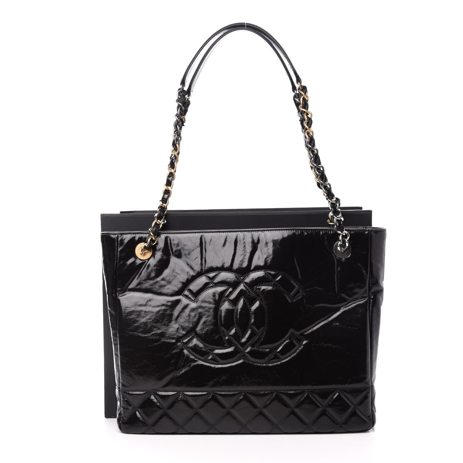 Chanel Shiny Aged Calfskin Quilted Large Shopping Bag Black 11 of 11
