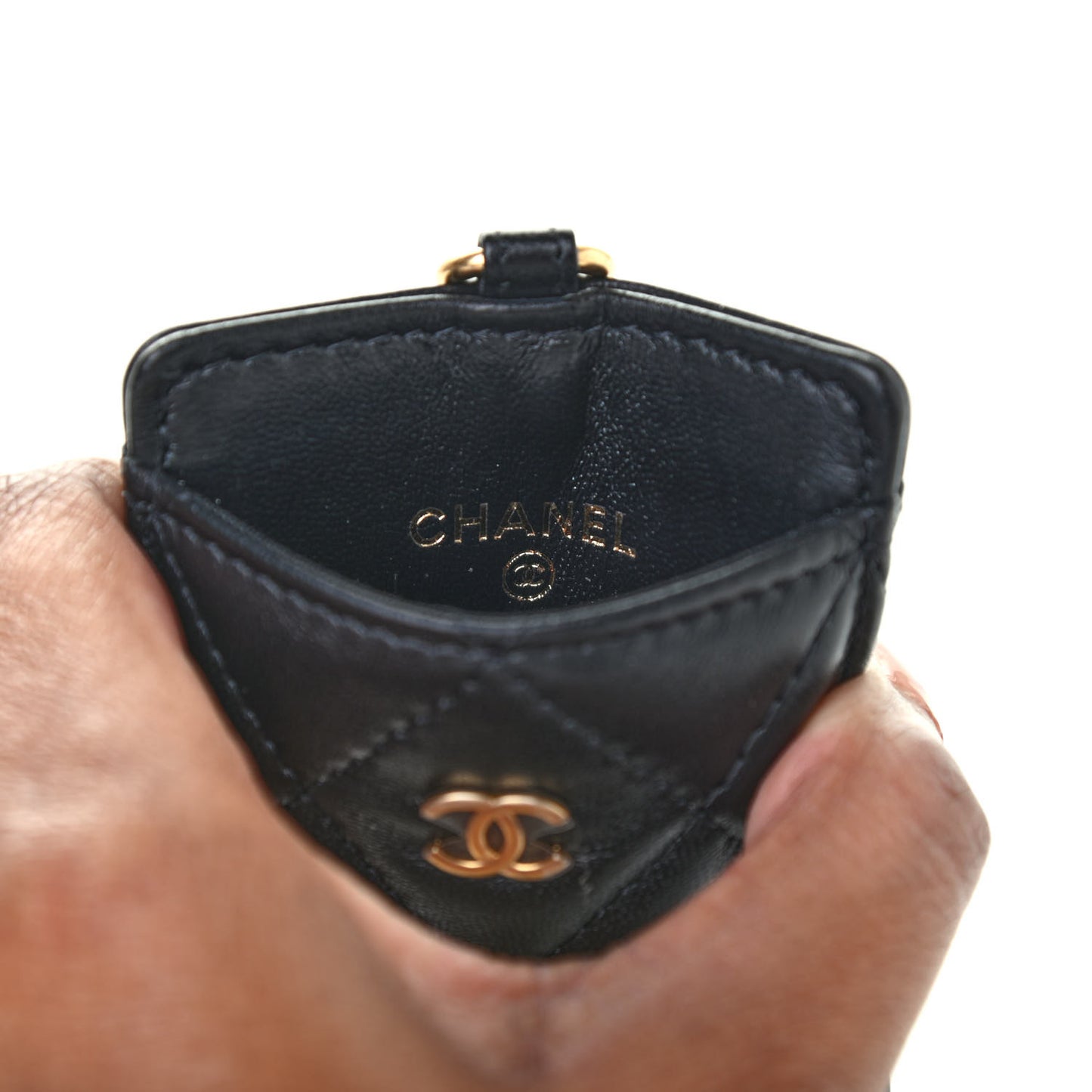 Pearl Lambskin Pearl Crown CC Wristlet Multi Pouches Black