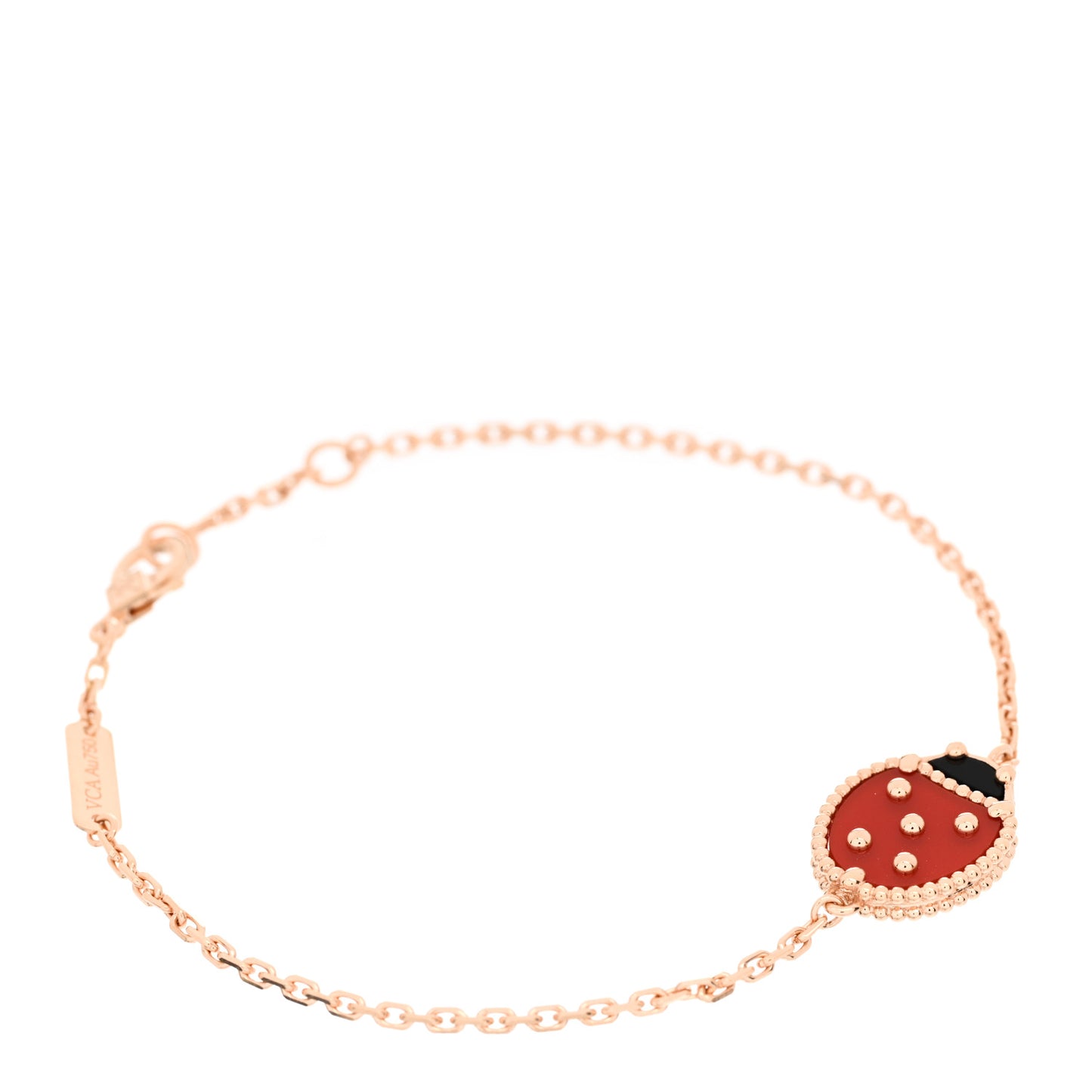 18K Rose Gold Carnelian Onyx Lucky Spring Closed Wing Ladybug Bracelet