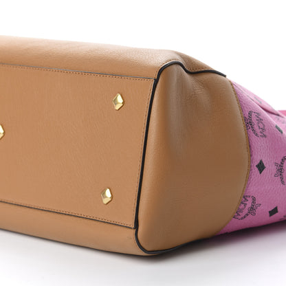 MCM Visetos Calfskin Medium Anya Shopper Tote Pink Cognac 7 of 11