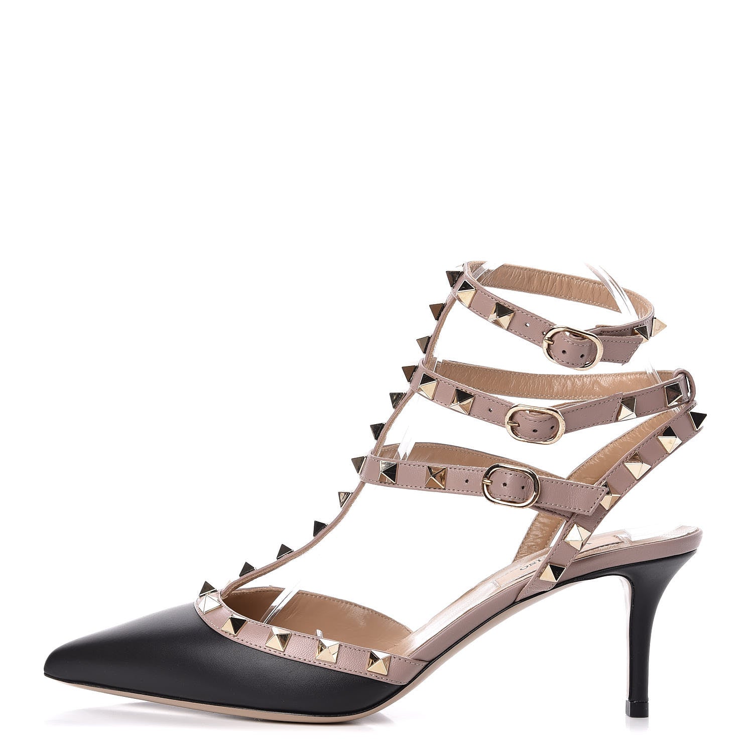 Valentino Garavani Calfskin Nappa Rockstud Ankle Strap 65mm Pumps 38 Black Poudre 1 of 9