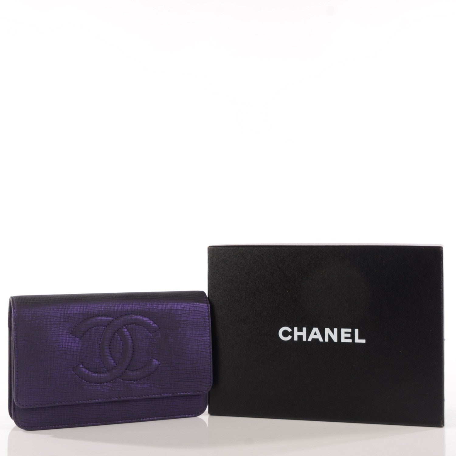 Chanel Iridescent Stamped Calfskin Timeless Wallet on Chain WOC Purple 5 of 9
