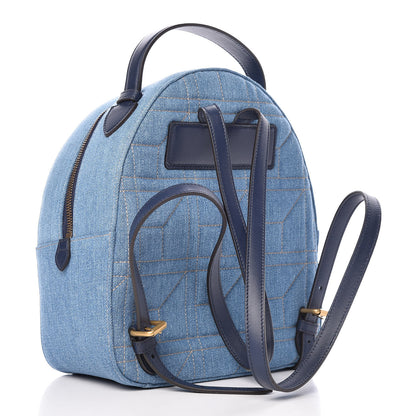 Gucci Kura Denim Matelasse Cubic Pearl Studded GG Marmont Dome Backpack Blue 3 of 11