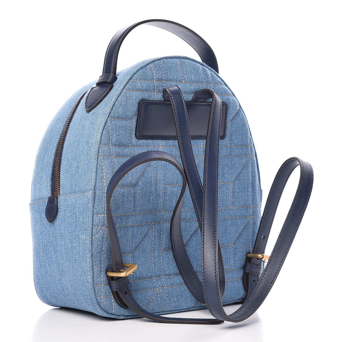 Kura Denim Matelasse Cubic Pearl Studded GG Marmont Dome Backpack Blue