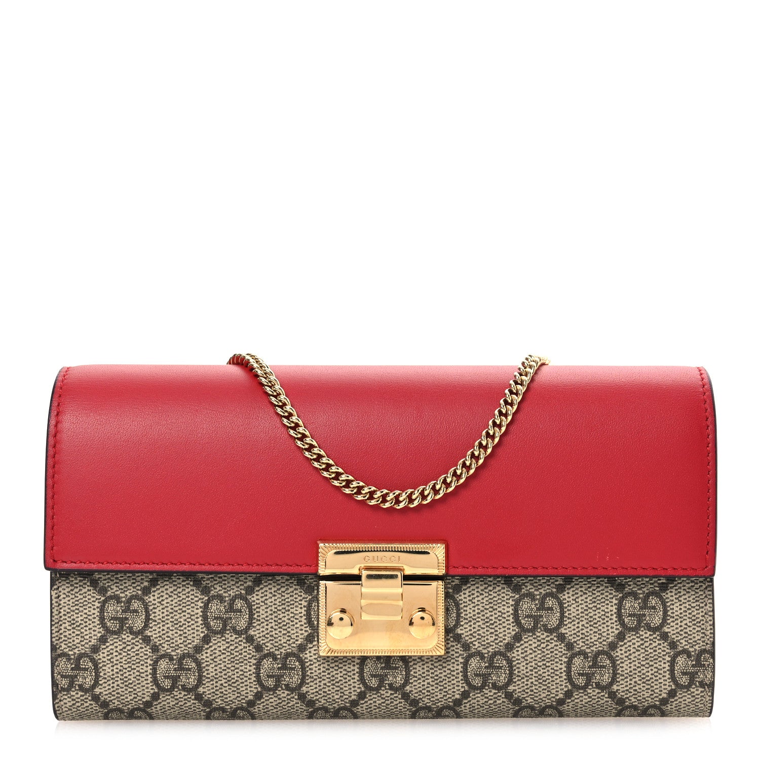 Gucci GG Supreme Monogram Moon Calfskin Padlock Continental Chain Wallet Beige Ebony Hibiscus Red New Rosette 1 of 16