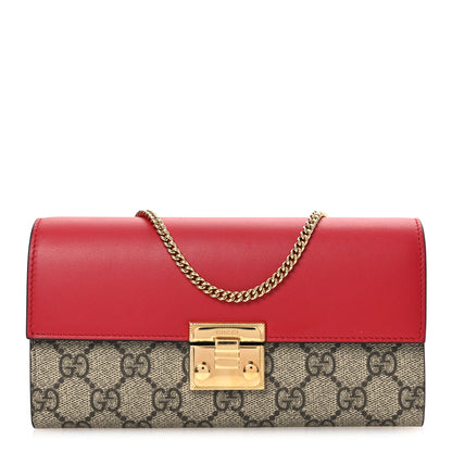 Gucci GG Supreme Monogram Moon Calfskin Padlock Continental Chain Wallet Beige Ebony Hibiscus Red New Rosette 1 of 16