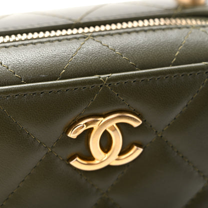 Chanel Lambskin Quilted Mini Chain Top Handle Vanity Case Dark Khaki 12 of 13